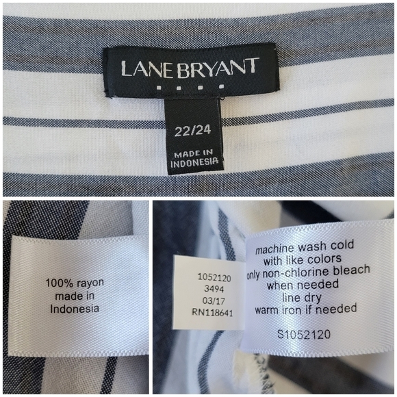 Lane Bryant White & Gray Striped Long Sleeve Popover Rayon Blouse Size 22/24 - Picture 4 of 7